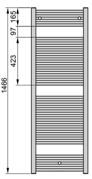 Zehnder Virando törölközőszárítós radiátor 600x1466 egyenes fehér AB-150-060 műszaki adatlap